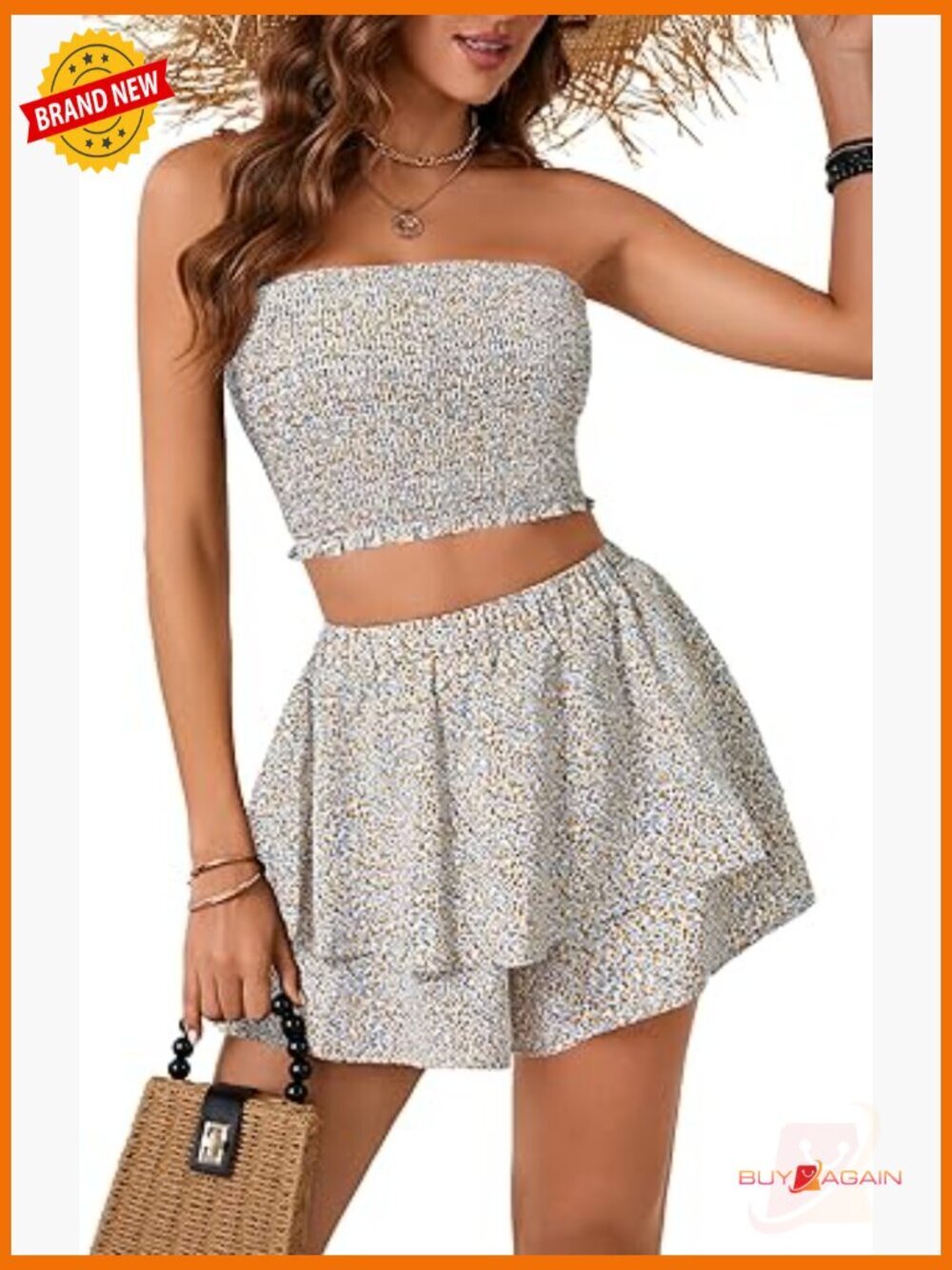 Women's 2 Piece Crop Top and Shorts Set Boho Floral Print Sleeveless Summer